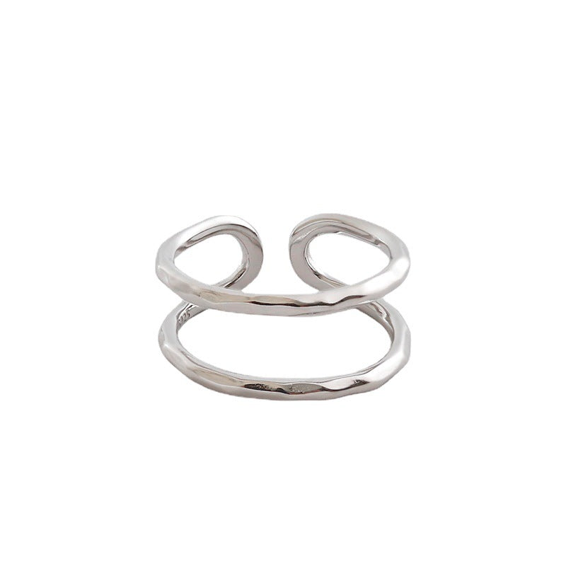 Anillo Hueco Geométrico de Doble Capa en Plata de Ley