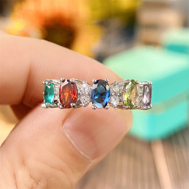 🌈 Anillo Geométrico Simplificado con Zircón de Colores ✨