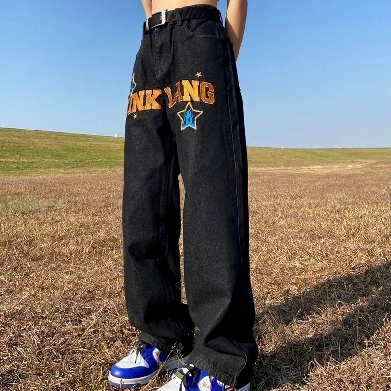 Jeans Anchos de Pierna Amplia Estilo Hip-Hop Americano Retro para Hombres
