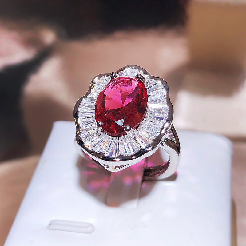 Anillo Llamativo Rojo con Incrustaciones para Mujer