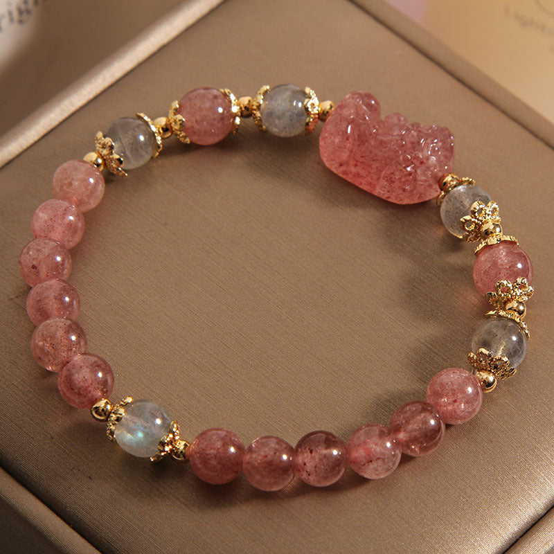 🍓 Pulsera Natural de Cristal Fresa ✨