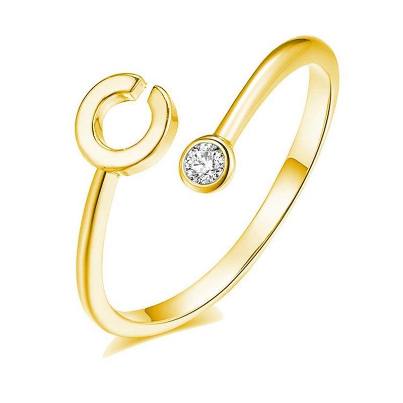 Anillo Chapado en Oro con Letra de Plata S925 para Mujeres