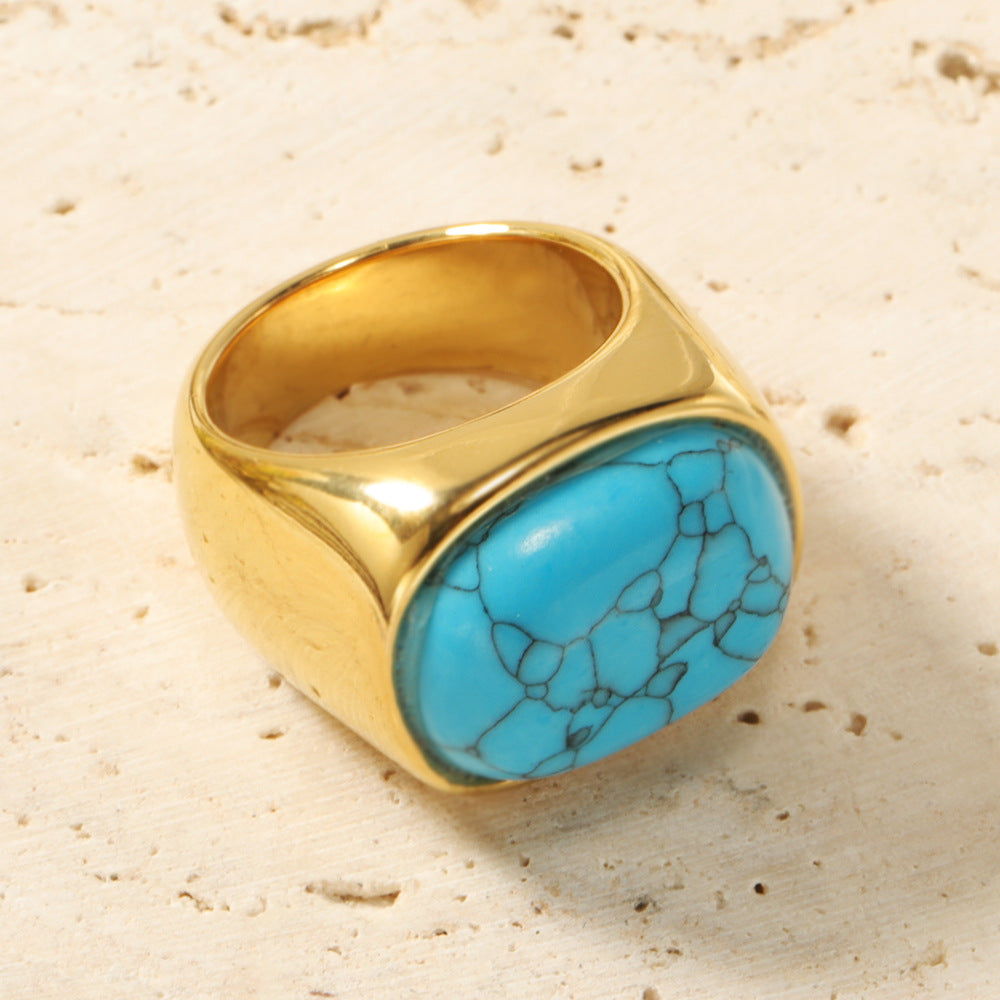 Anillo Femenino de Acero Titanio Chapado en Oro 18K con Piedras de Colores