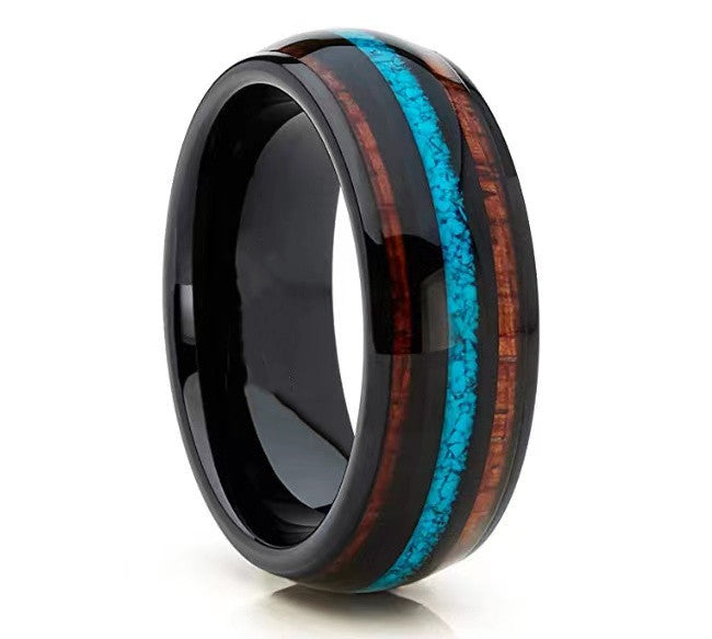 Anillo de Acero de Titanio Tungsteno con Incrustaciones de Turquesa