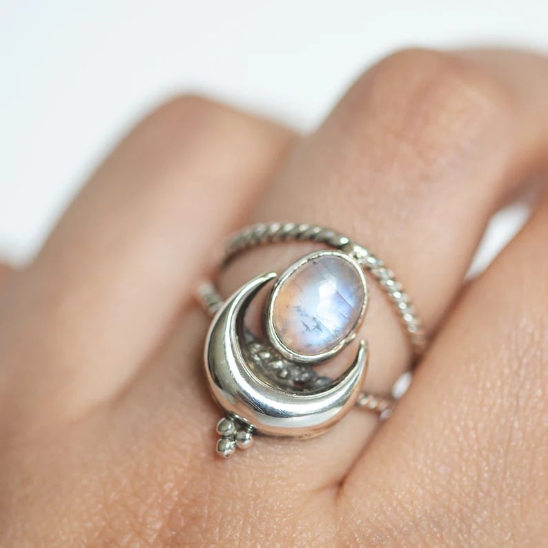 🌙 Anillo Boho Retro Creativo Piedra Luna ✨