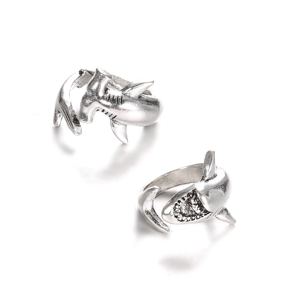 Set de Anillos de Aleación Tiburón Blanco Antiguo