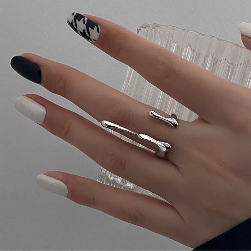 Anillo de Boca Abierta Diseño Lava Líquida Irregular para Mujer