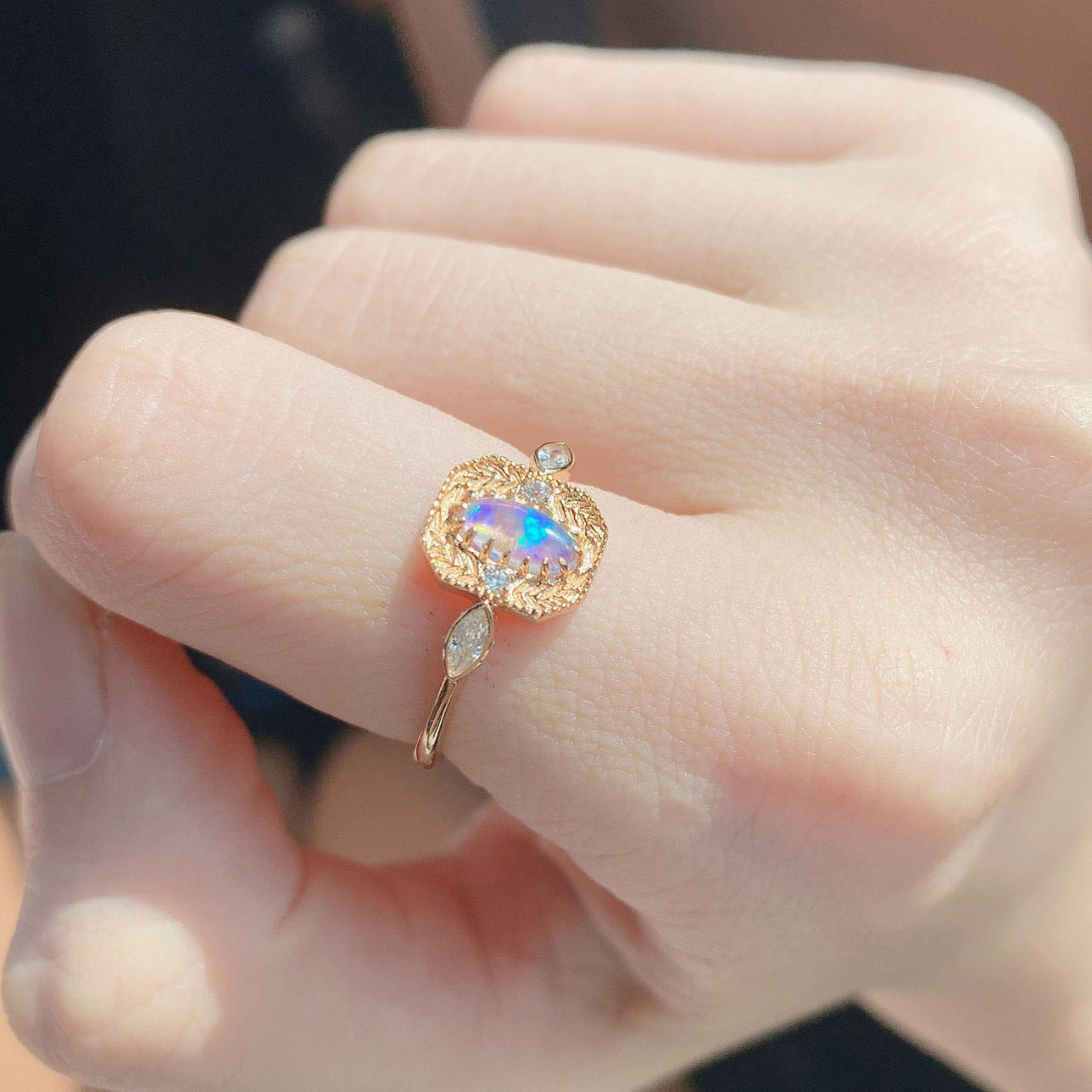 Anillo de Espiga de Trigo con Ópalo en Plata S925