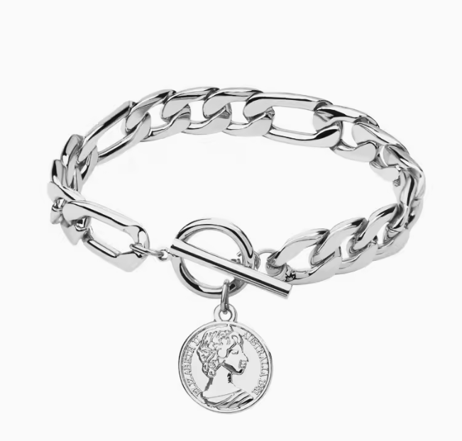 Pulsera de Cadena con Moneda del Amor en Plata de Ley 925