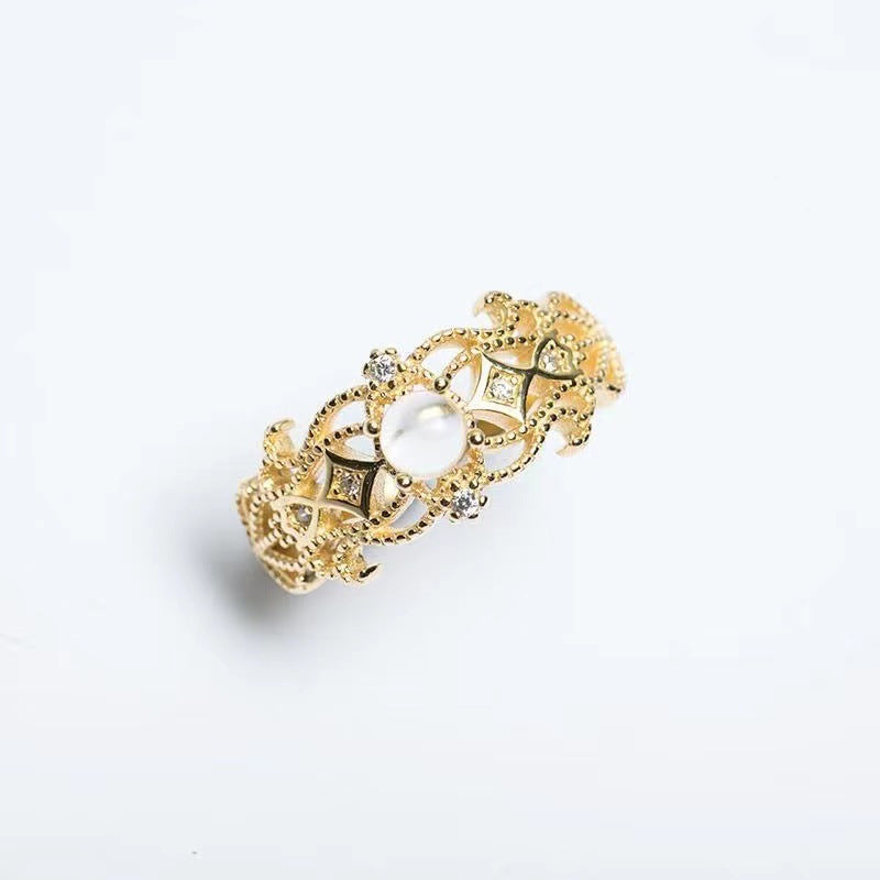 Anillo Ajustable para Mujer con Incrustaciones de Cristal Blanco