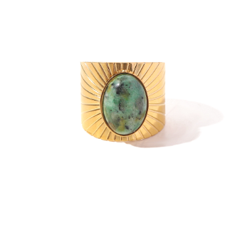 💚 Anillo Retro Ovalado de Cara Ancha con Turquesa Africana ✨
