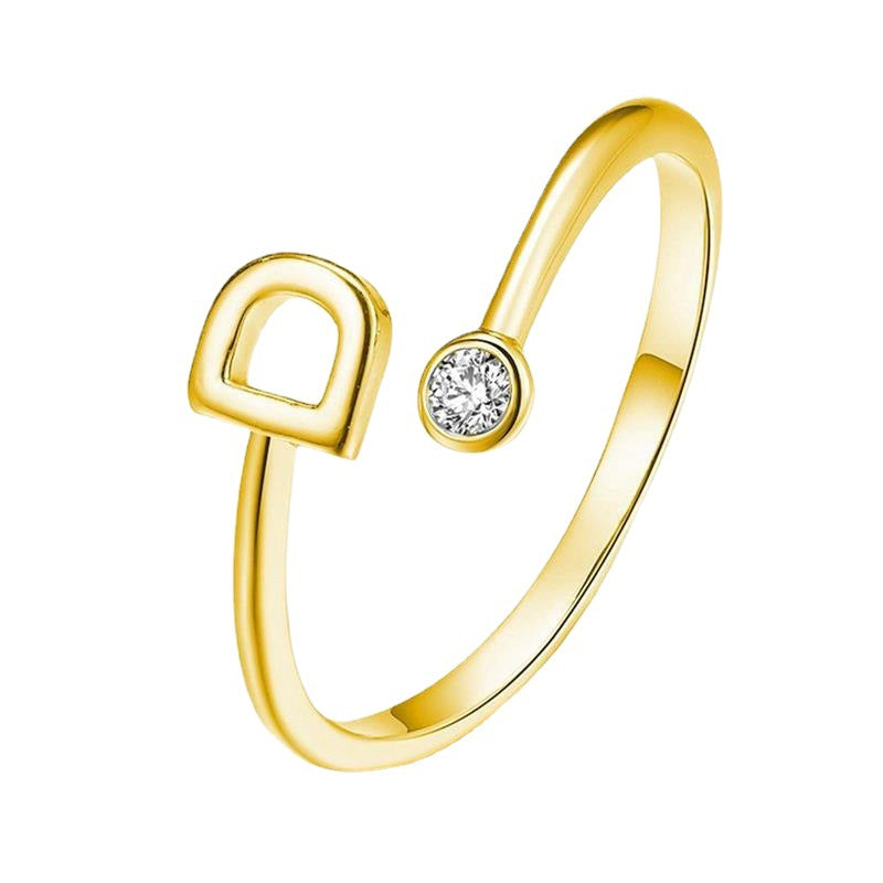 Anillo Chapado en Oro con Letra de Plata S925 para Mujeres